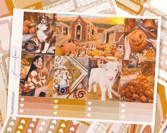 Pumpkin Patch Fall Planner Sticker Weekly Kit for 1.5 inch vertical planners (7x9, B6, A5) Functional & decorative stickers included - SVK