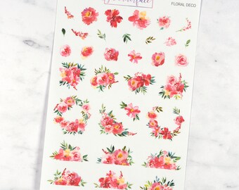 Hot Pink Floral Deco | Multicolour Layering Decorative Floral Stickers for Vertical Planners (M135)