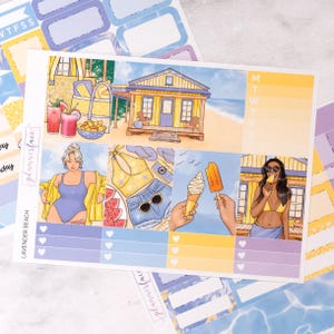Kit settimanale Lavender Beach Mini / Adesivi estivi per planner verticali, set decorativo e funzionale da 4+ pagine per la pianificazione o la conservazione dei ricordi