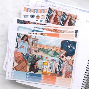 Kit d'autocollants hebdomadaires Ecosse pour aménagement vertical (7 x 9, B6, A5) | Plus de 6 pages d'autocollants fonctionnels et décoratifs pour agenda, pour garder la mémoire