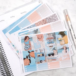 Kit d'autocollants hebdomadaires pour les vacances d'été pour aménagement vertical (7 x 9, B6 A5) | Plus de 6 pages d'autocollants fonctionnels et décoratifs pour agenda, pour garder la mémoire