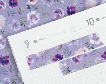 Purple Floral Washi Tape Strips Stickers for Journals and Crafting