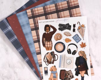 Autumn Avenue Fall Junk Journal Set | Adhesive Patterned Papers & Deco Sticker Sheet for Scrapbooks, Planners, Crafts, Cardmaking