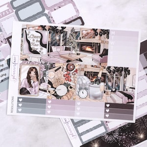 Kit settimanale mini Resolutions / Adesivi NYE per planner verticali, set decorativo e funzionale da 4 pagine per la pianificazione o la conservazione dei ricordi