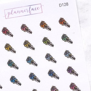 Stickers bouquet de fleurs printemps | Mini icônes de griffonnage (35 autocollants par feuille) mignonnes et colorées