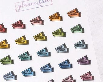Museum Ticket Planner Stickers | Mini Doodle Icons (35 Stickers Per Sheet) Cute & Colourful