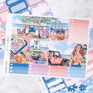 Miniweekpakket Summer Vibes | Reisstickers voor verticale planners, decoratieve en functionele set van 4+ pagina's voor planning of het bewaren van herinneringen