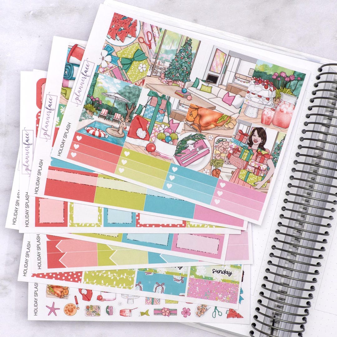 Holiday Splash Weekly Sticker Kit for Vertical Planning (7x9, B6 A5 ...