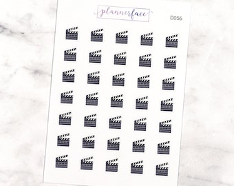 Movie Planner Stickers | Clapper Board, Film Mini Doodle Icons (35 Stickers Per Sheet) Cute & Colourful