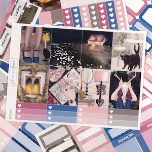 Kit hebdomadaire d'autocollants gothiques Witch Coven pour agendas verticaux de 1,5 pouce (7 x 9, B6, A5) Autocollants fonctionnels et décoratifs inclus - SVK