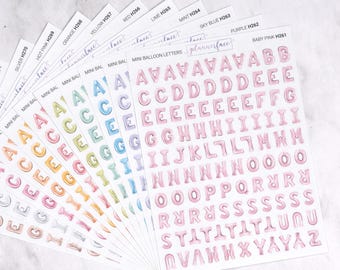 Mini Balloon Letter Alphabet Journalling Stickers for Bullet Journals & Notebooks, Junk Journal Scrapbook Craft Aesthetic | Assorted Colours