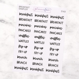 Scripts pour petit-déjeuner varié | Stickers agenda lettrage, polices d'écriture manuscrite en noir
