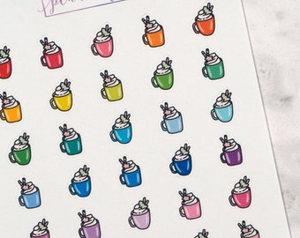 Christmas Drinks #1 Planner Stickers | Festive, Xmas Mini Doodle Icons (35 Stickers Per Sheet) Cute & Colourful