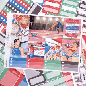 Kit d'autocollants hebdomadaires olympiques pour planification verticale (7 x 9, B6 A5) | Plus de 6 pages d'autocollants fonctionnels et décoratifs pour agenda, pour garder la mémoire