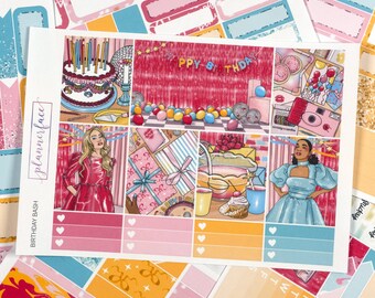 Birthday Bash Planner Sticker Weekly Kit for 1.5 inch vertical planners (7x9, B6, A5) Functional & decorative stickers included - SVK