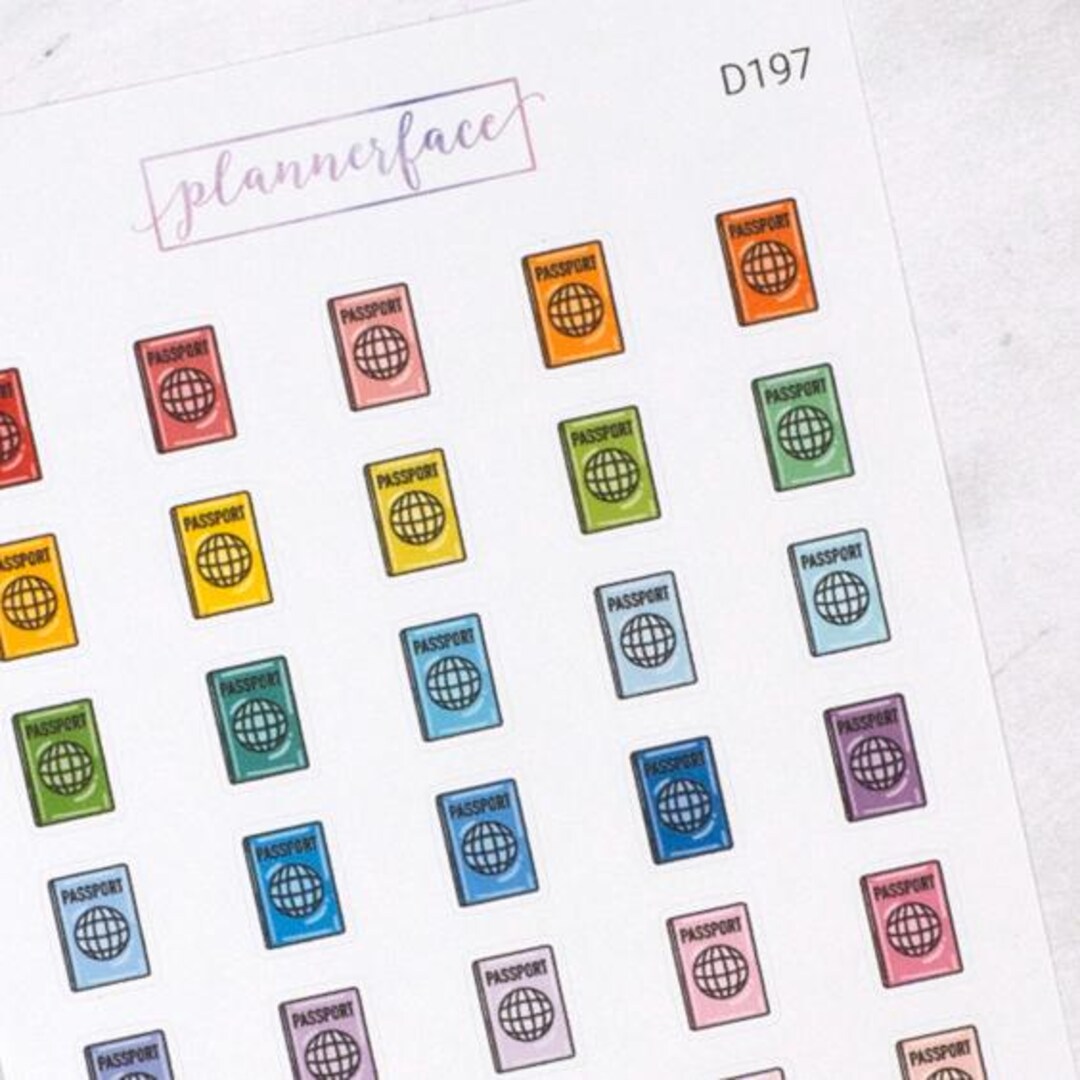 Passport Planner Stickers | Mini Doodle Icons (35 Stickers per Sheet ...