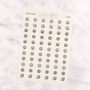 Emociones Mini Icono Pegatinas Transparentes / 66 Pegatinas Clear Planner, Planificación Funcional, Minimalista, Hobonichi, Negro Claro Simple (T029)