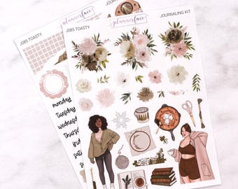 Toasty Journalling Kit for Bullet Journals & Notebooks, Scrapbooking Sticker Set, Daily Planner Decoration Bundle with Florals