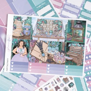 Fairytale Party Weekly Sticker Kit for Vertical Planning (7x9, B6 A5) | 7+ Pages of Functional & Decorative Planner Stickers, Memory Keeping