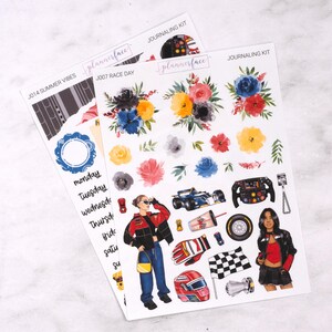 Race Day Grand Prix-dagboekkit voor Bullet Journals en notitieboeken, stickerset scrapbooking, decoratiebundel dagplanner met bloemen