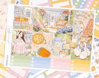 Spring Folk Weekly Sticker Kit for Vertical Planning (7x9, B6 A5) | 7+ Pages of Functional & Decorative Planner Stickers, Memory Keeping
