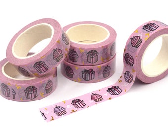 Birthday | Gold Foiled Doodle Washi Tape | Plannerface Decorative Tape, Cute Stationery, Planner Tape, Scrapbooking
