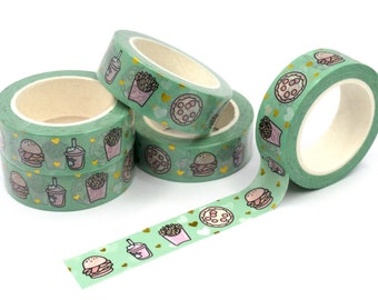Food | Gold Foiled Doodle Washi Tape | Plannerface Decorative Tape, Cute Stationery, Planner Tape, Scrapbooking