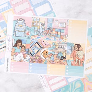 Kit settimanale Pastel Playtime Mini / Adesivi mamma/mamma per planner verticali, set decorativo e funzionale da 4 pagine per la pianificazione o la conservazione dei ricordi