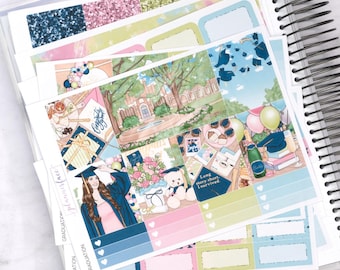 Graduation Weekly Sticker Kit for Vertical Planning (7x9, B6 A5) | 7+ Pages of Functional & Decorative Planner Stickers, Memory Keeping
