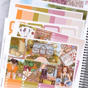 Kit de adesivos semanais Greenhouse para planejamento vertical (7x9, B6 A5) | 7 páginas de adesivos de planejador funcionais e decorativos, para manter a memória
