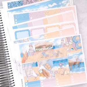 Kit d'autocollants hebdomadaires Bord de mer pour urbanisme (7 x 9, B6 A5) | Plus de 7 pages d'autocollants fonctionnels et décoratifs pour agenda, pour garder la mémoire