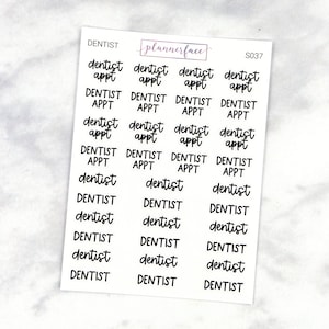 Scripts de consulta ao dentista | Adesivos de planejador de letras, scripts de planejamento, fontes com letras mistas em preto (S037)