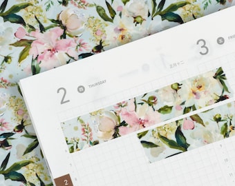 Cream & Pink Floral Washi Tape Strips Stickers for Journals and Crafting