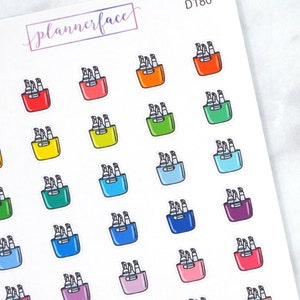 Stickers pour agenda de nettoyage | Tâches ménagères, ménage de printemps, mini-icônes gribouillées ménagères (35 autocollants par feuille) mignonnes et colorées