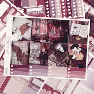 Kit hebdomadaire d'autocollants pour agenda d'Halloween vampire pour agendas verticaux de 1,5 pouce (7 x 9, B6, A5) Autocollants fonctionnels et décoratifs inclus - SVK
