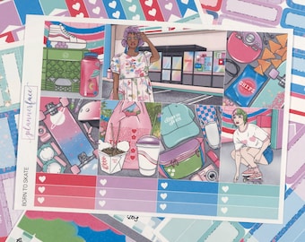 Born to Skate Anytime Planner Sticker Weekly Kit for 1.5 inch vertical planners (7x9, B6, A5) Functional & decorative stickers included SVK