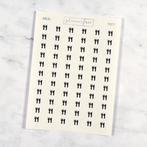 Adesivos transparentes Meal Mini Icon | 66 adesivos transparentes para planejador, planejamento funcional, minimalista, Hobonichi, preto transparente simples (T017)