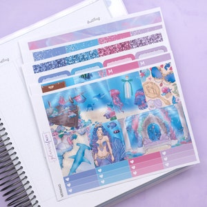 Kit hebdomadaire d'autocollants pour agendas sirène pour agendas verticaux de 1,5 pouce (7 x 9, B6, A5) Autocollants fonctionnels et décoratifs (6 pages et plus) Juillet