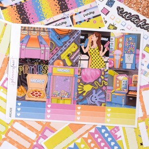 Kit d'autocollants hebdomadaires Arcade pour aménagement vertical (7 x 9, B6 A5) | Plus de 6 pages d'autocollants fonctionnels et décoratifs pour agenda, pour garder la mémoire