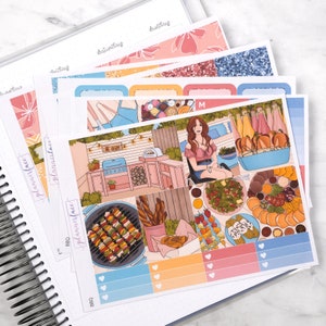 Kit d'autocollants hebdomadaires BBQ Summer pour aménagement vertical (7 x 9, B6 A5) | Plus de 6 pages d'autocollants fonctionnels et décoratifs pour agenda, pour garder la mémoire