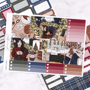 Kit settimanale Candy Cane Mini / Adesivi natalizi per planner verticali, set decorativo e funzionale da 4 pagine per la pianificazione o la conservazione dei ricordi