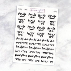 Guiones de tiempo familiar / Pegatinas del planificador de letras, guiones de planificación, fuentes mixtas con letras a mano en negro (S002)