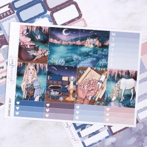 Darkling Sky Mini Weekly Kit / Adesivi fantasy per pianificatori verticali, set decorativo e funzionale da 4 pagine per la pianificazione o la conservazione dei ricordi