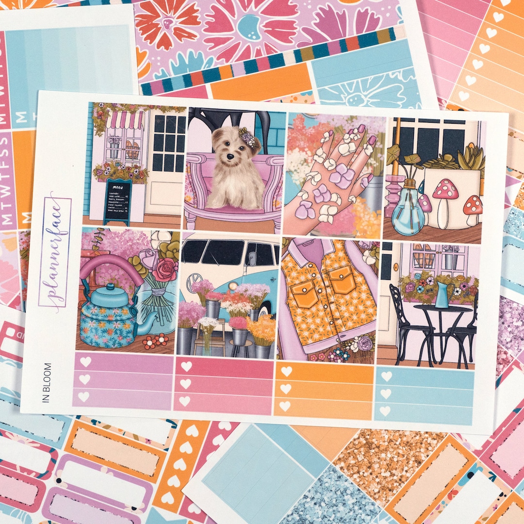 In Bloom Cute Floral Planner Sticker Weekly Kit for 1.5 Inch Vertical ...