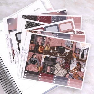 Kit d'autocollants hebdomadaires Witches Gather pour planification verticale (7 x 9, B6 A5) | Plus de 6 pages d'autocollants fonctionnels et décoratifs pour agenda, pour garder la mémoire