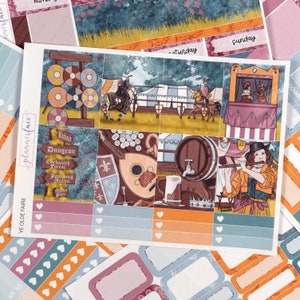 Kit hebdomadaire d'autocollants pour agenda médiéval Ye Olde Faire pour agendas verticaux de 1,5 pouce (7 x 9, B6, A5) Autocollants fonctionnels et décoratifs inclus SVK
