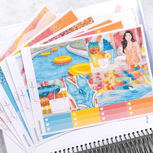 Kit d'autocollants hebdomadaires pour parc aquatique pour aménagement vertical (7 x 9, B6, A5) | Plus de 6 pages d'autocollants fonctionnels et décoratifs pour agenda, pour garder la mémoire