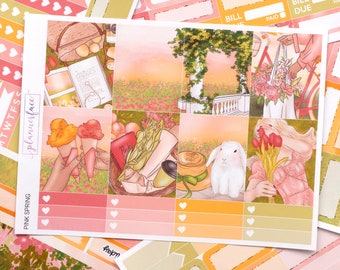 Rosa Frühlings-Planeraufkleber, Wochenplaner-Kit (7x9 Vertikal, A5) Kreatives Memory Plannen & Dekorieren (6+ Seiten) Blumen jederzeit Thema