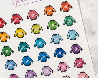 Christmas Jumpers #2 Planner Stickers | Festive, Xmas Mini Doodle Icons (35 Stickers Per Sheet) Cute & Colourful2