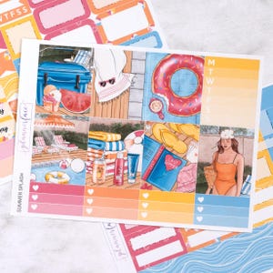 Kit settimanale Summer Splash Mini / Adesivi per piscina per planner verticali, set decorativo e funzionale da 4+ pagine per la pianificazione o la conservazione dei ricordi